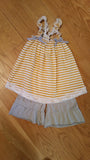 Yellow Striped Shirt with Grey Ruffled Shorts