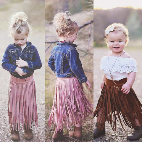 Suede Look Fringed Skirt