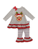 Gray Reindeer Ruffled Pant Set