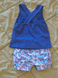 Royal Blue Floral Embroidered Shorts Set