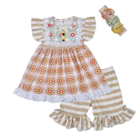 Peach Sweet Tea Striped Shorts Set