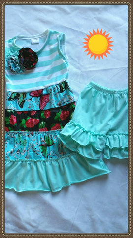Aqua Ruffled Shorts Set