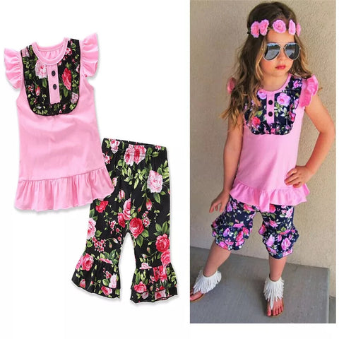 Black Floral & Pink Shorts Set