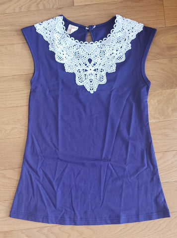 Navy Knit Dress with Lace
