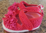 Dark Pink Lacy Shoes with Rosettes