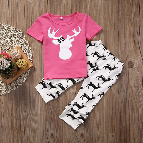 Pink Deer Ruffled Capri Pants Set