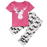 Pink Deer Ruffled Capri Pants Set